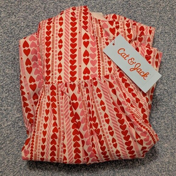 Cat & Jack Other - NWT Cat & Jack Pink Red Valentine's Day Heart Cross Back Dress Girl's Size 5T